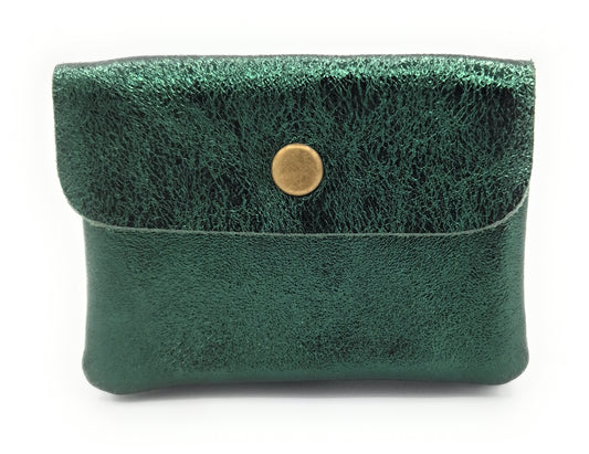 Porte-monnaie Aponi cuir irisé italien ~ Vert pétrole