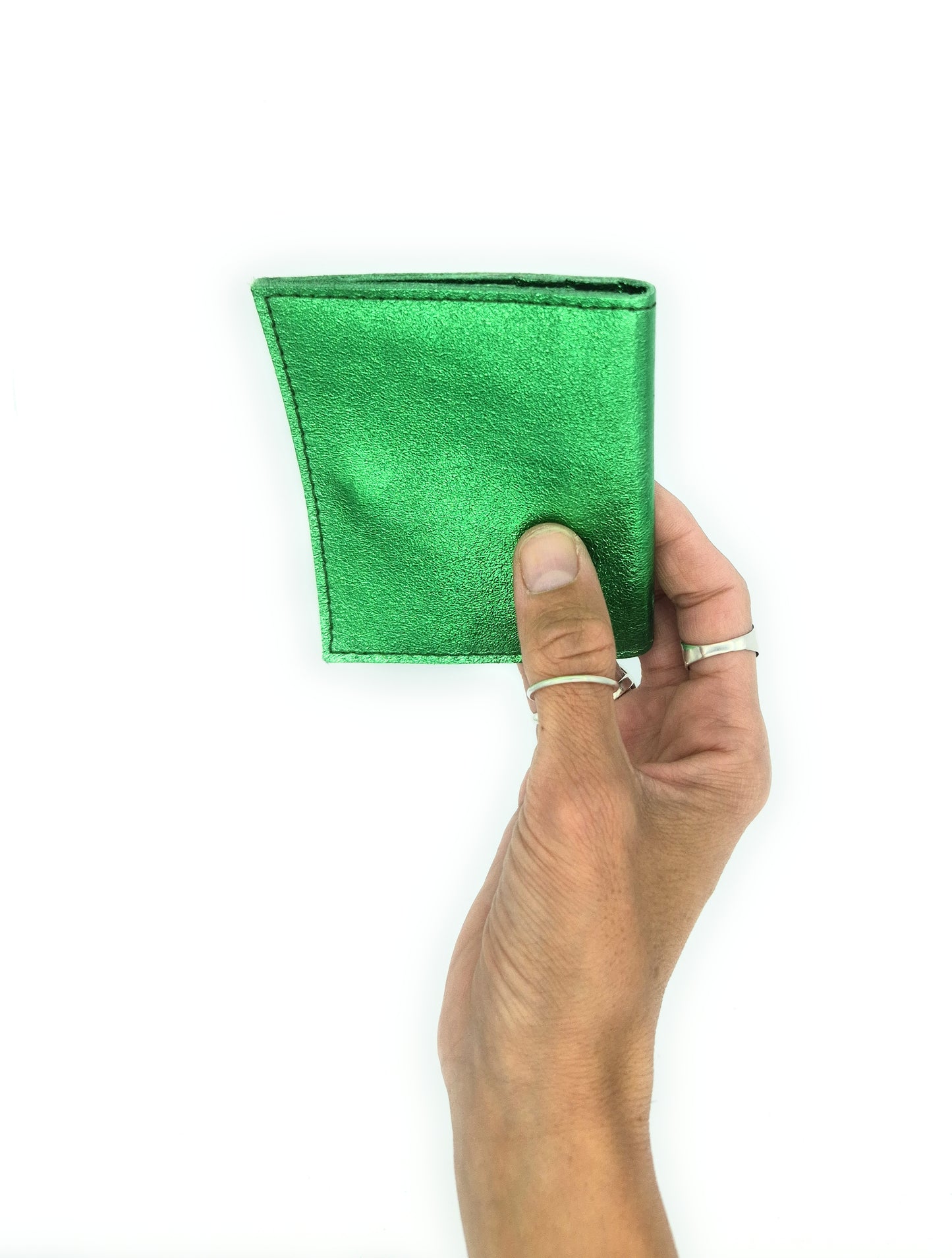 Porte-cartes Asha en cuir irisé italien ~ Vert émeraude