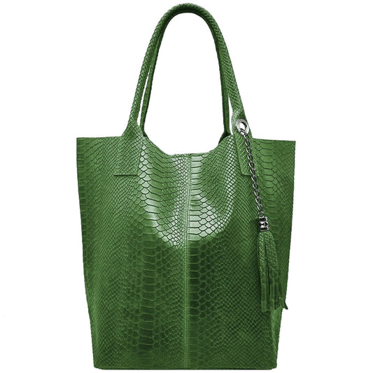 Sac shopper Aiyana en cuir embossé python ~ Vert émeraude