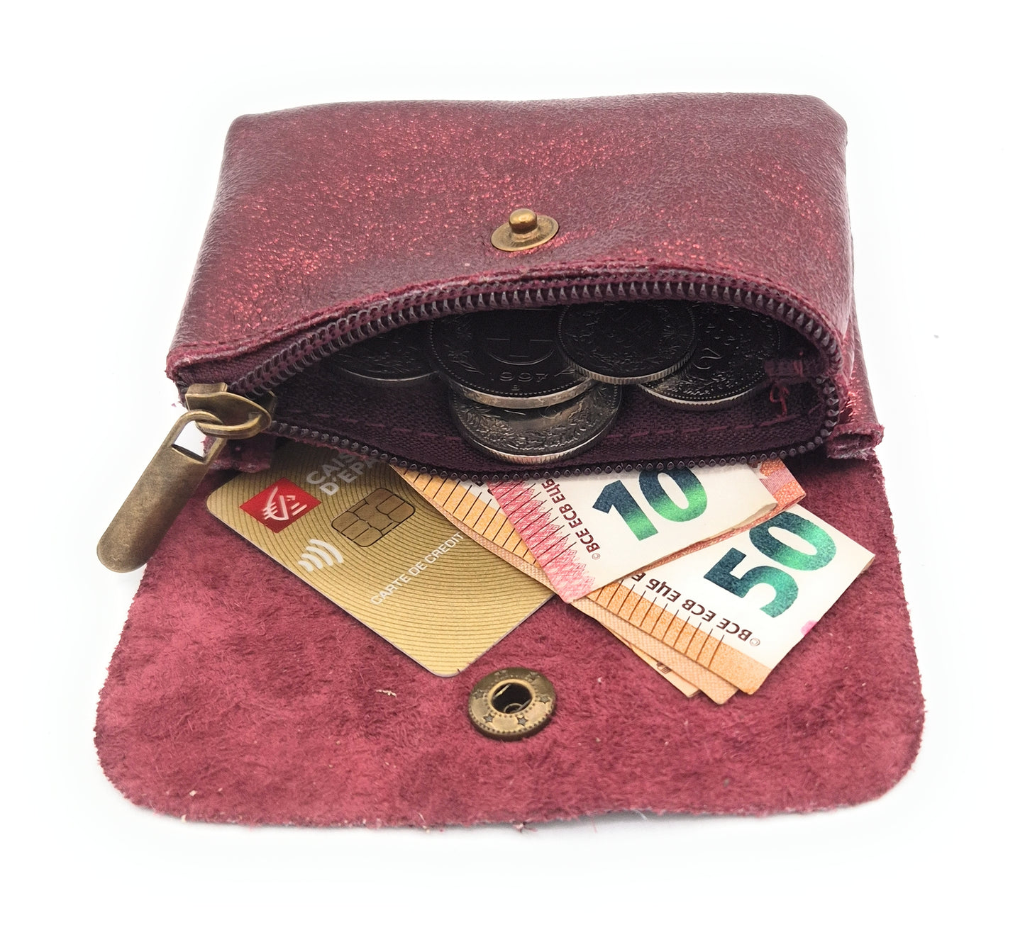 Porte-monnaie Aponi en cuir irisé italien ~ Bordeaux