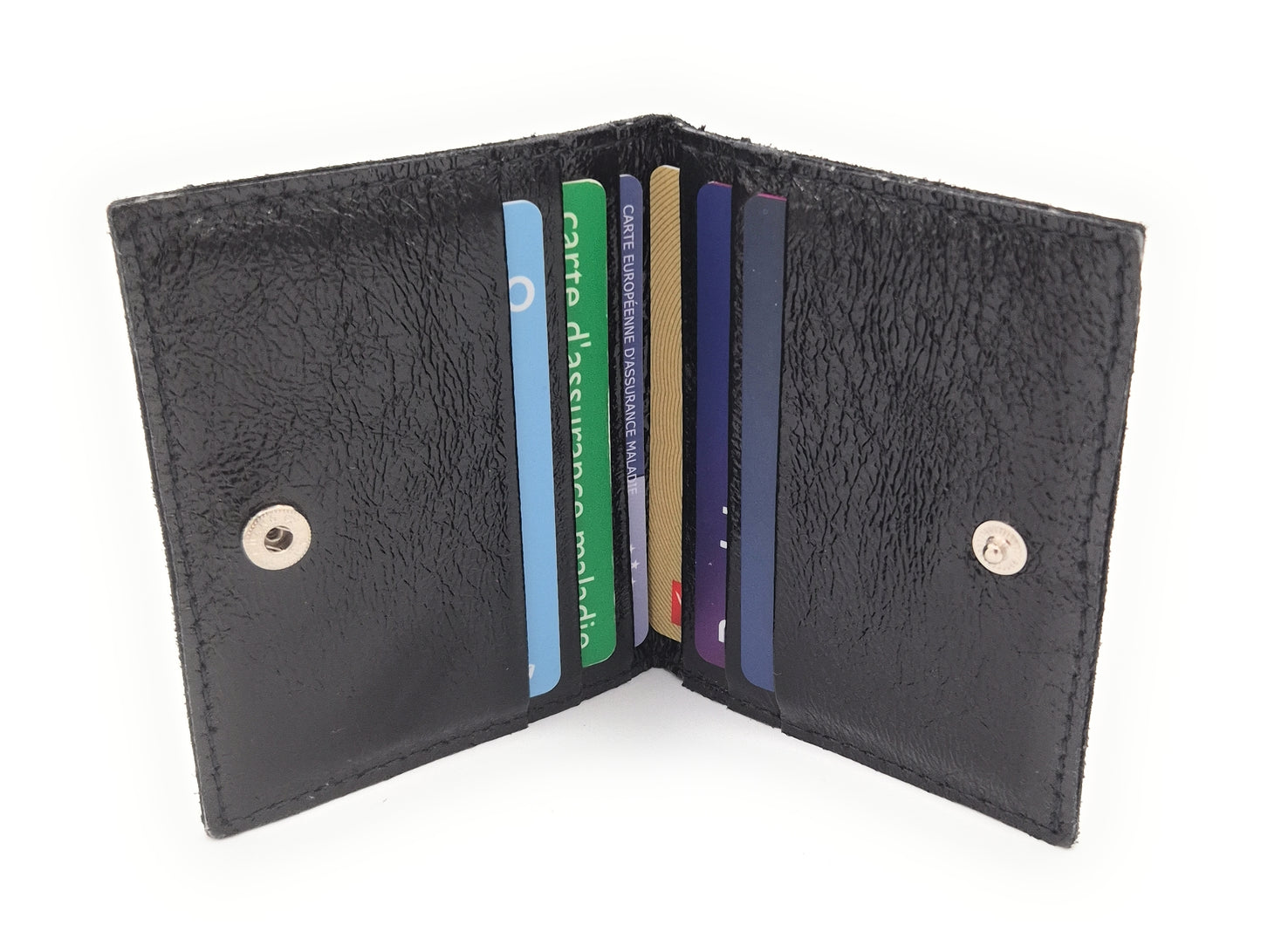 Porte-cartes Asha en cuir irisé italien ~ Noir