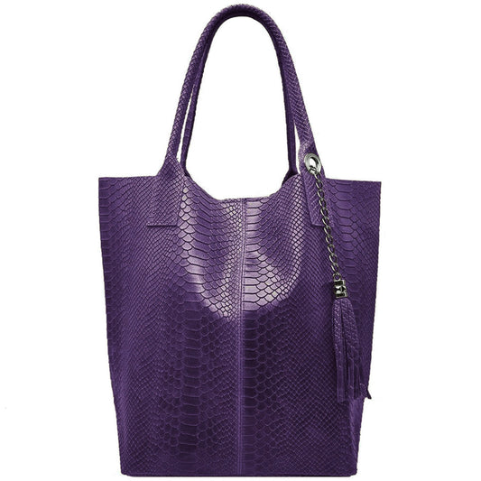 Sac shopper Aiyana en cuir embossé python ~ Violet