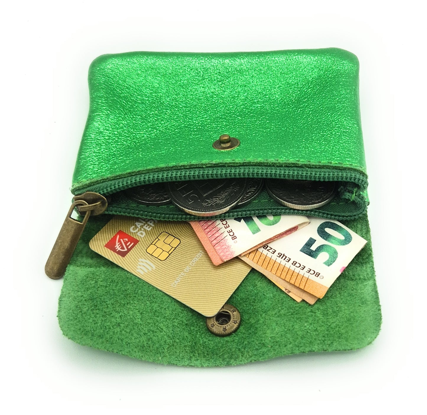 Aponi iridescent leather purse ~ Emerald green