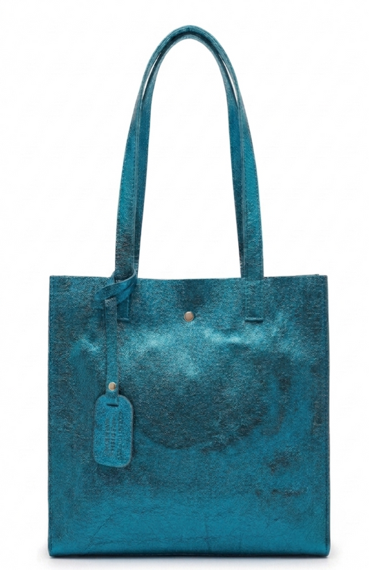 Sac shopper Dena en cuir irisé ~ Bleu canard