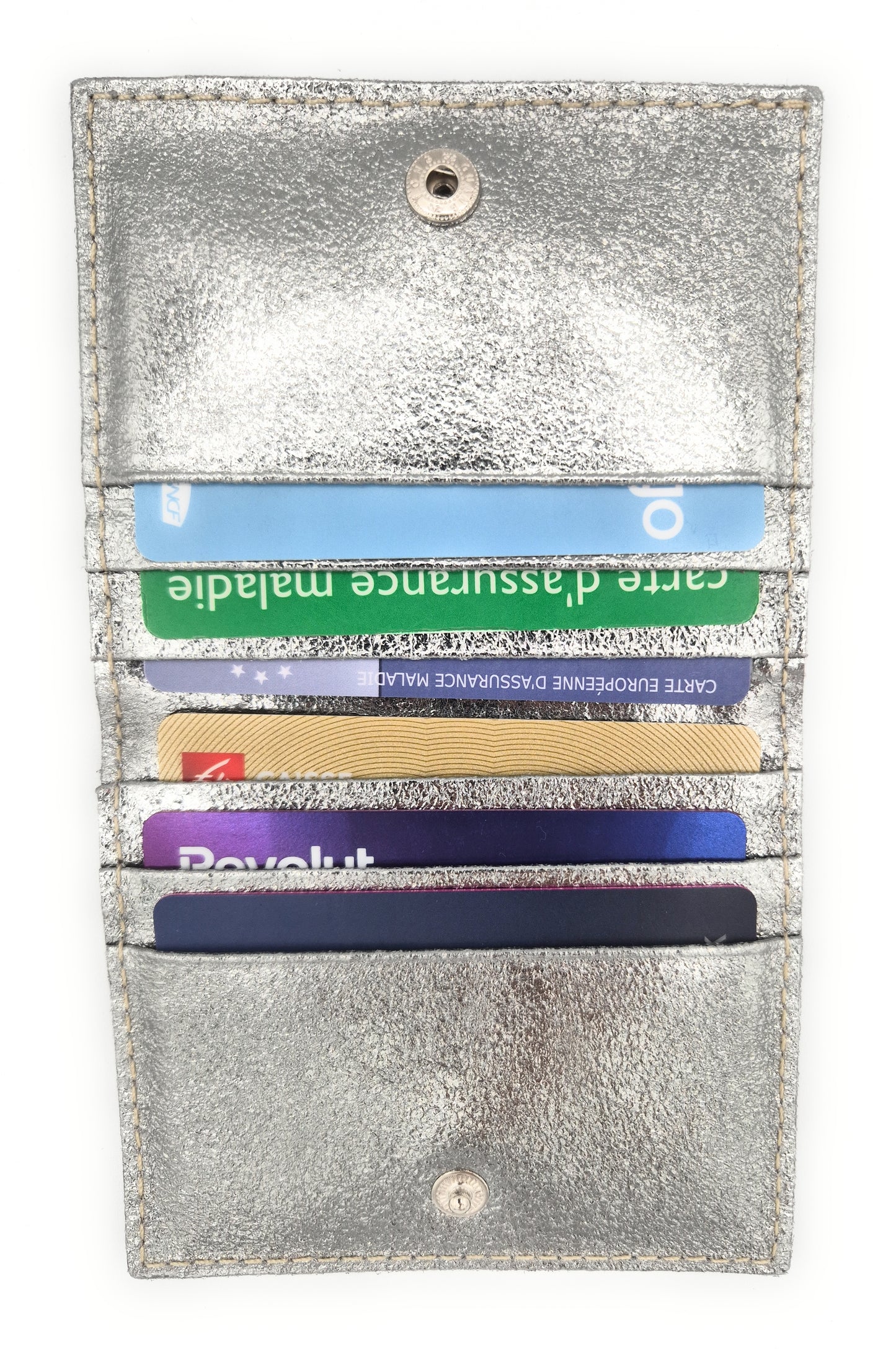 Porte-cartes Asha en cuir irisé italien ~ Argenté
