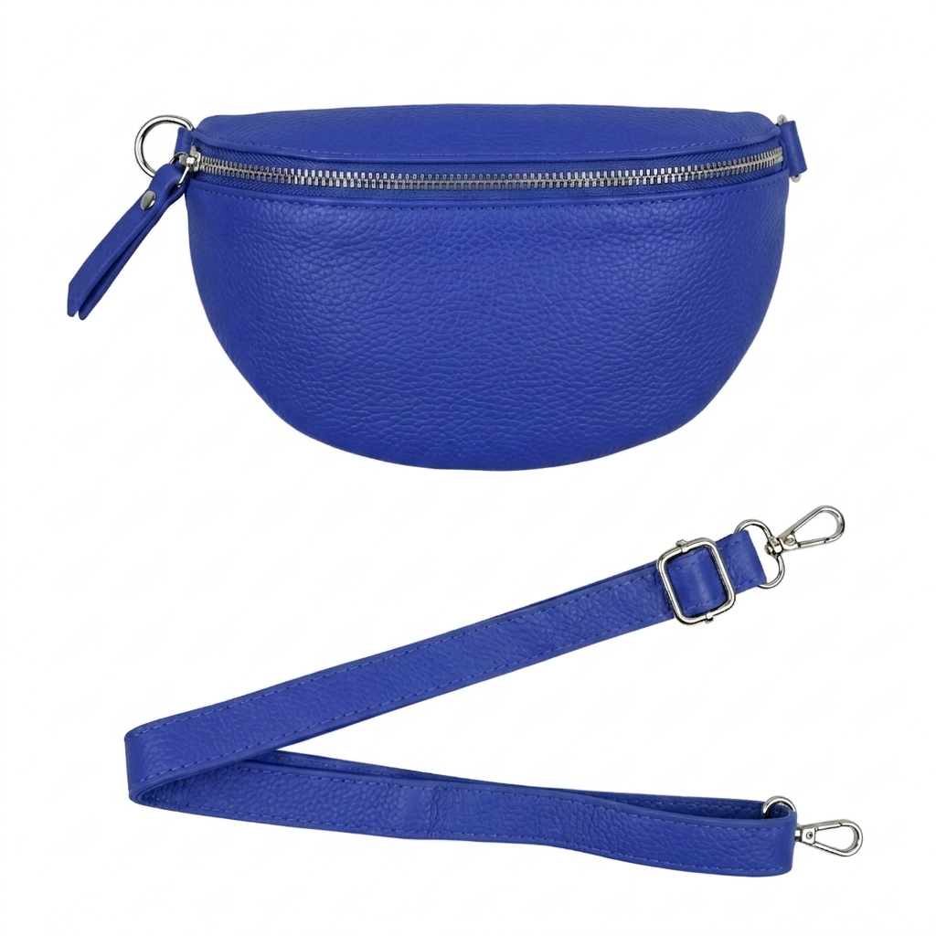 Sac banane en cuir Dyani ~ Bleu royal
