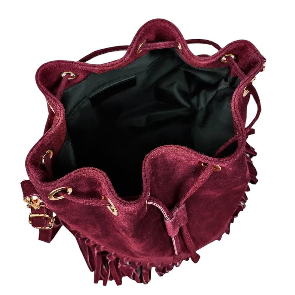Sac bourse à franges Mahala en cuir suédé ~ Bordeaux