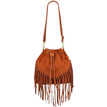 Sac bourse à franges Mahala en cuir suédé ~ Orange