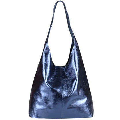Sac cabas hobo en cuir irisé Lulu ~ Bleu jean
