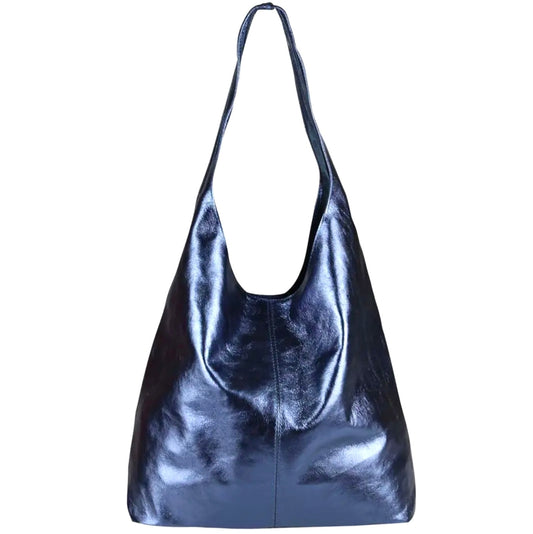 Sac cabas hobo en cuir irisé Lulu ~ Bleu jean
