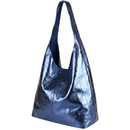 Sac cabas hobo en cuir irisé Lulu ~ Bleu jean