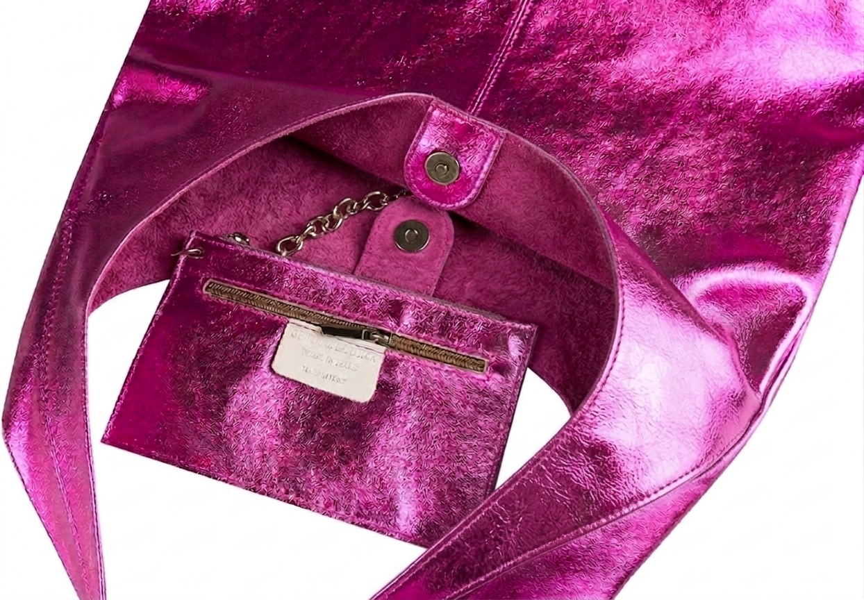 Sac cabas hobo en cuir irisé Lulu ~ Fuchsia