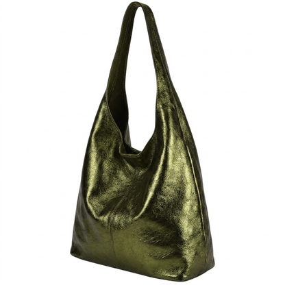 Sac cabas hobo en cuir irisé Lulu ~ Kaki