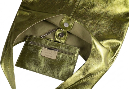 Sac cabas hobo en cuir irisé Lulu ~ Kaki