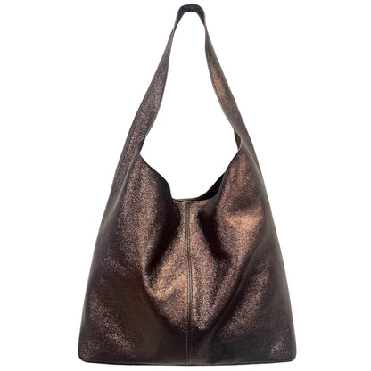 Sac cabas hobo en cuir irisé Lulu ~ Marron