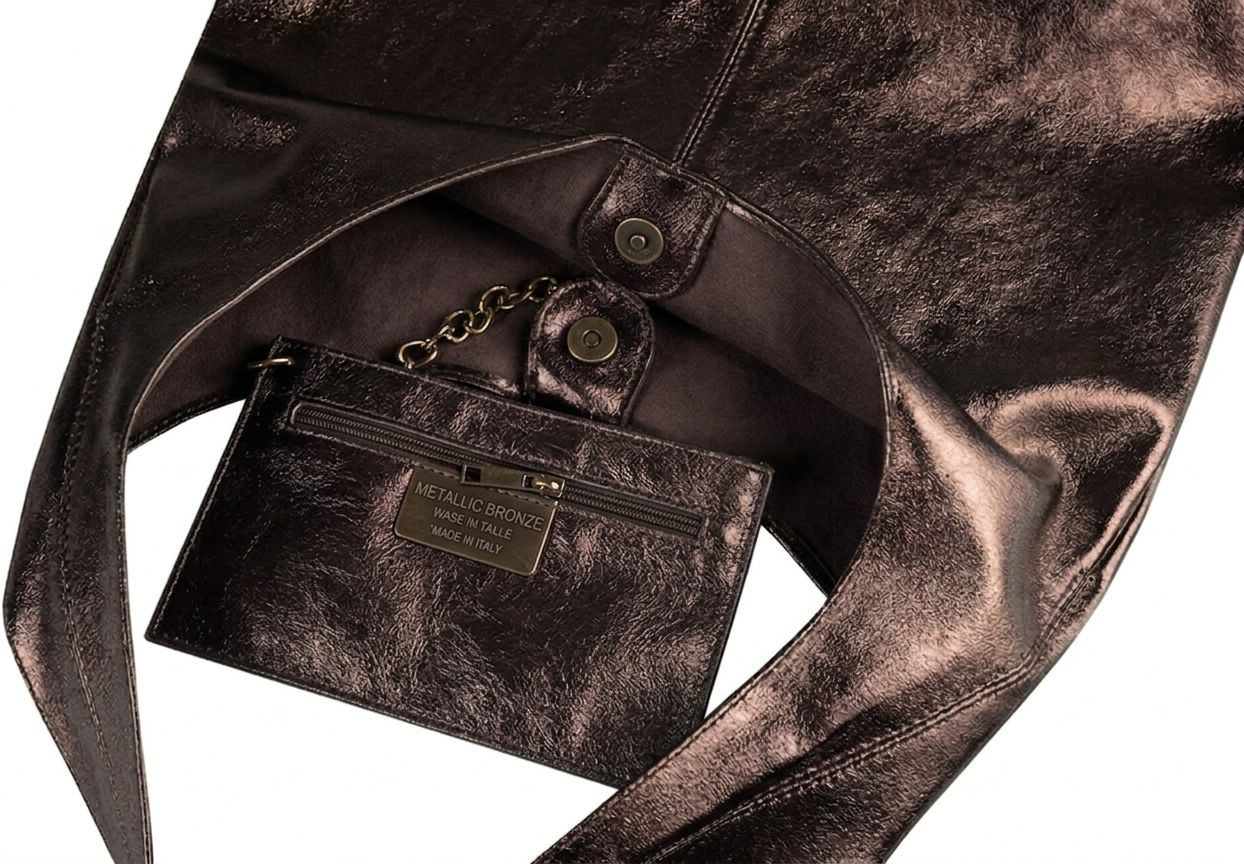 Sac cabas hobo en cuir irisé Lulu ~ Marron