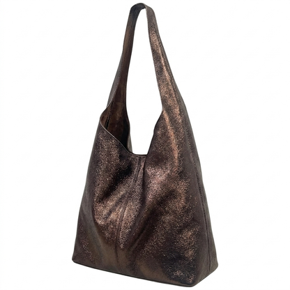 Sac cabas hobo en cuir irisé Lulu ~ Marron