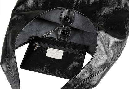 Sac cabas hobo en cuir irisé Lulu ~ Noir
