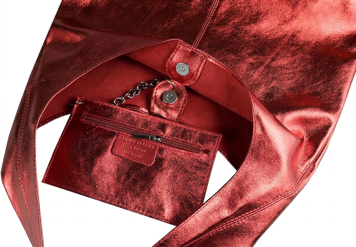 Sac cabas hobo en cuir irisé Lulu ~ Rouge