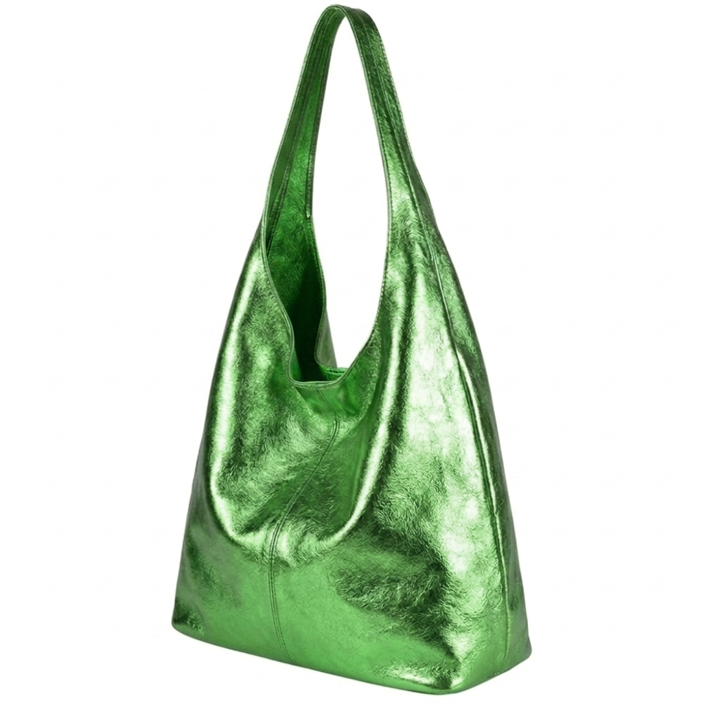 Sac cabas hobo en cuir irisé Lulu ~ Vert émeraude
