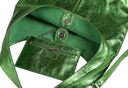Sac cabas hobo en cuir irisé Lulu ~ Vert émeraude