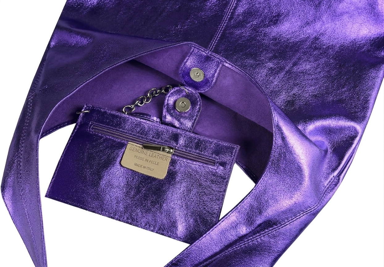 Sac cabas hobo en cuir irisé Lulu ~ Violet